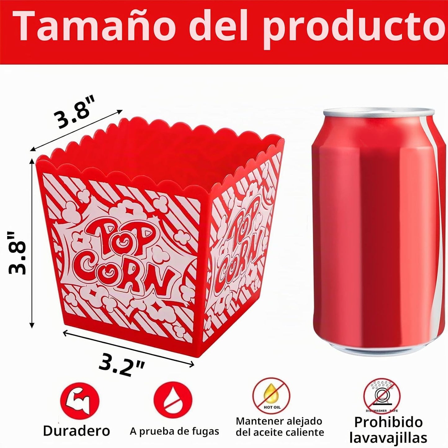 Paquete de 25 cajas de plástico reutilizables para palomitas de maíz, 3.8 x 3.8