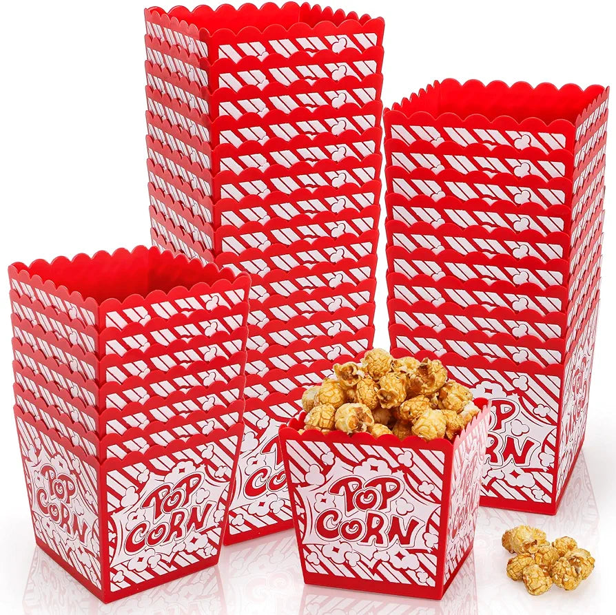 Paquete de 25 cajas de plástico reutilizables para palomitas de maíz, 3.8 x 3.8