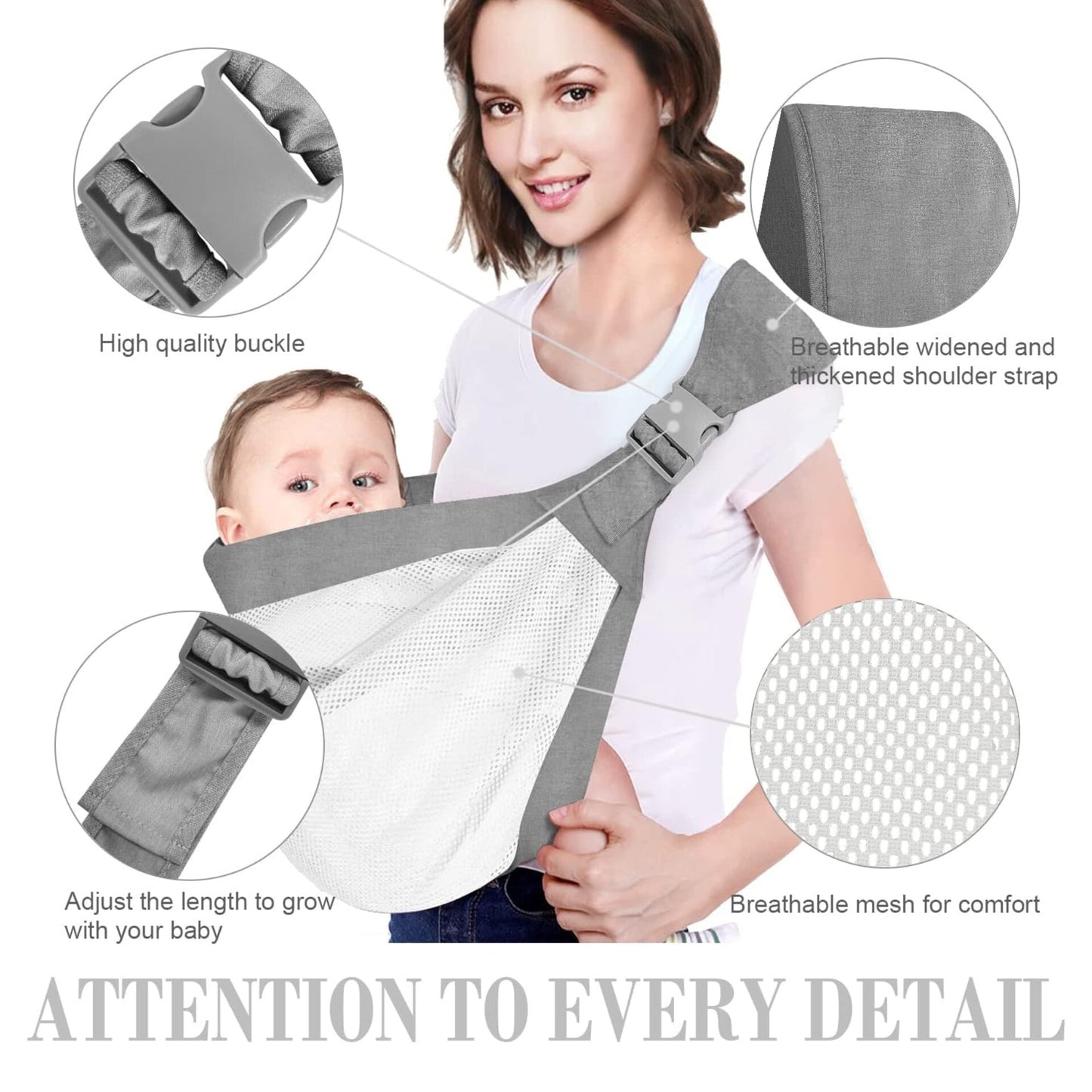 Portabebés de media envoltura, gris