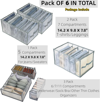 Organizadores de ropa para armarios y gavetas- 6pzs