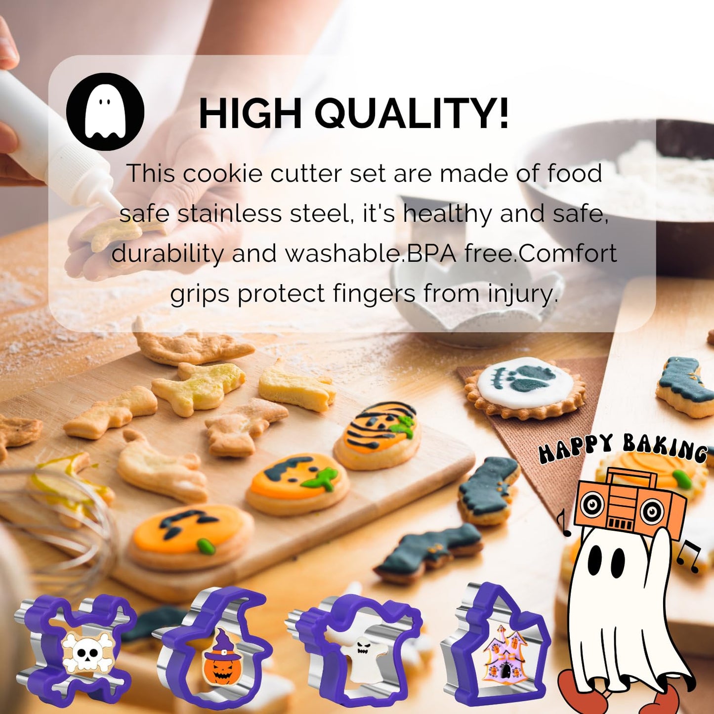 Orapink - Juego de 4 cortadores de galletas para Halloween, de acero inoxidable