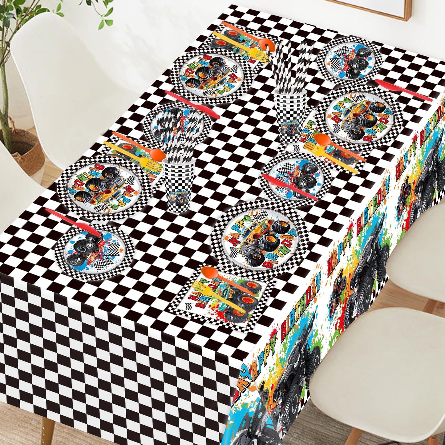 Juego de vajilla de 162 piezas para decoración de cumpleaños de Carros Monster