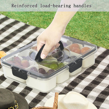 Bandeja portátil con 8 compartimentos y tapa y asa, negro