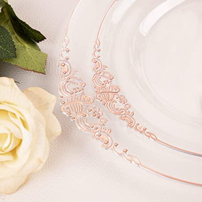 Platos de Oro Rosa Transparentes, 51 invitados