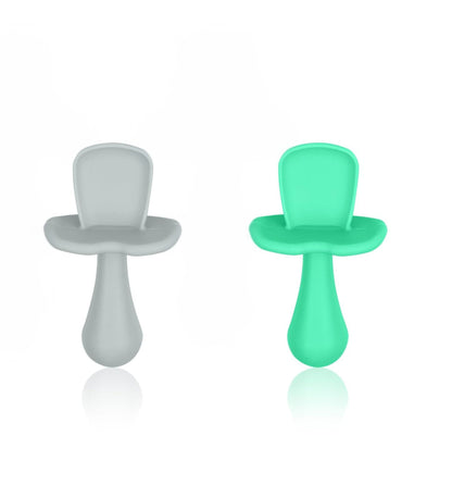 Set de 2 cucharas de silicona libre de BPA, gris y turquesa