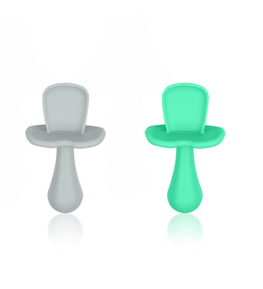 Set de 2 cucharas de silicona libre de BPA, gris y turquesa