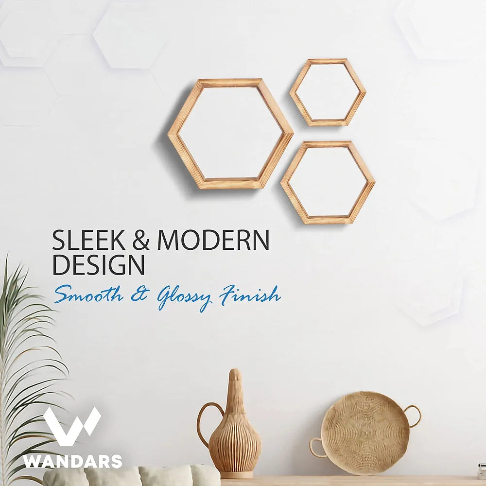Wandars- Juego de 3 estantes hexagonales de madera de pino