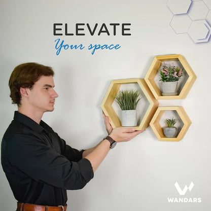 Wandars- Juego de 3 estantes hexagonales de madera de pino
