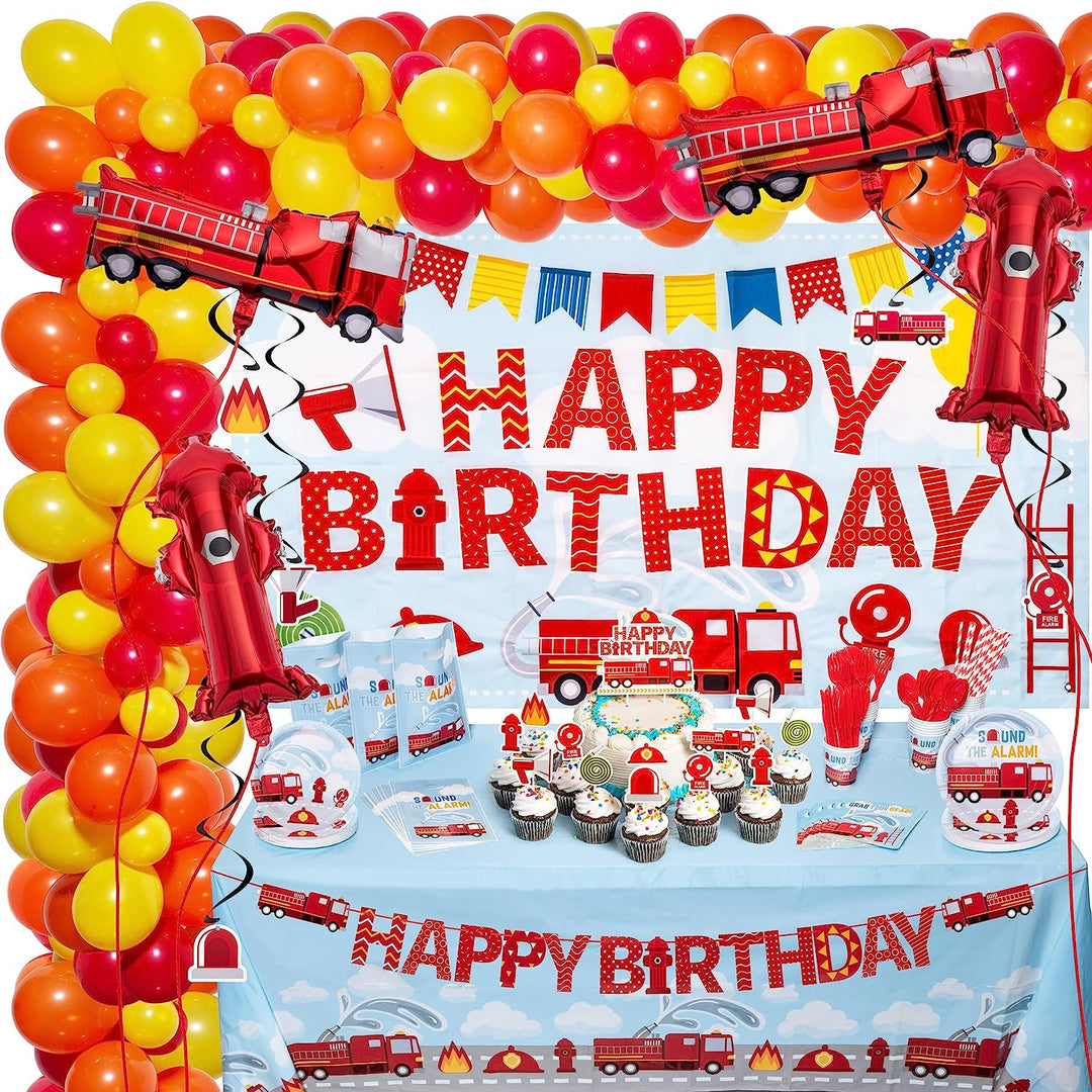 Decoraciones de cumpleaños de camión de bomberos, 24 personas