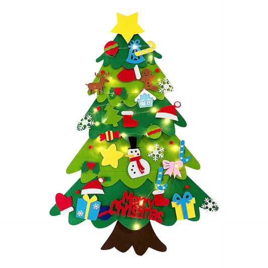 Árbol de Navidad de fieltro para niños con luces y guirnalda