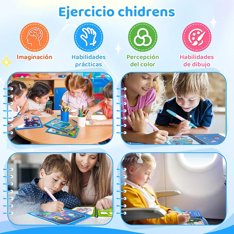 Libros de agua mágica para niños, 4 pcs