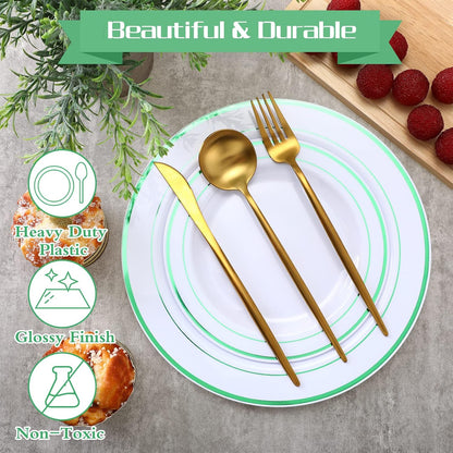 Juego de 50 platos de plástico desechables de 10.25 y 7.5 pulgadas, borde verde