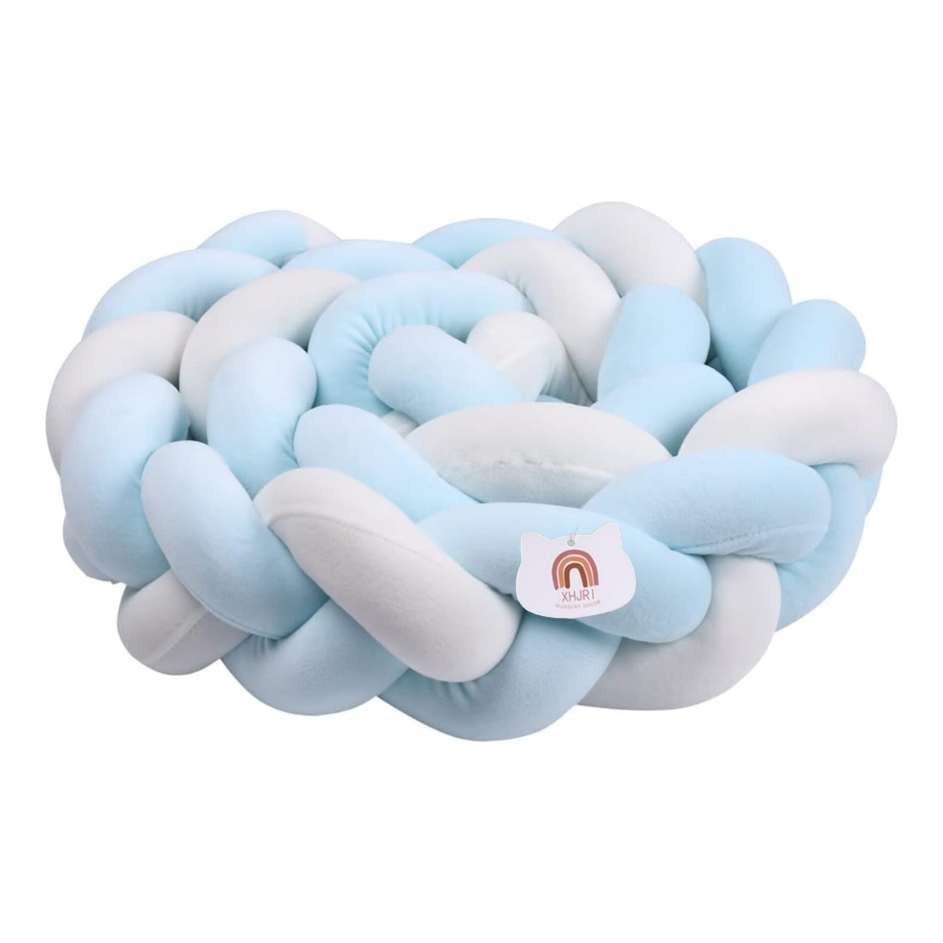 XHJRI- Almohada suave de nudo, 78.7 pulgadas de largo, celeste y blanco