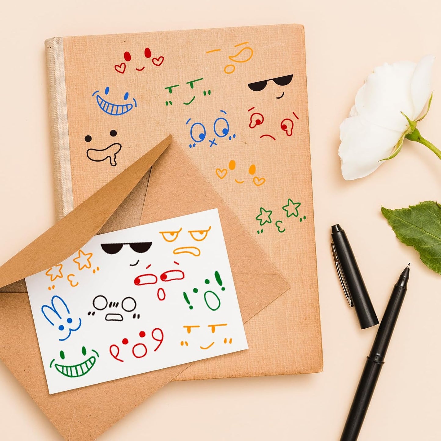 Whaline-24 piezas de sellos de goma de madera con expresiones divertidas de caras de dibujos animados