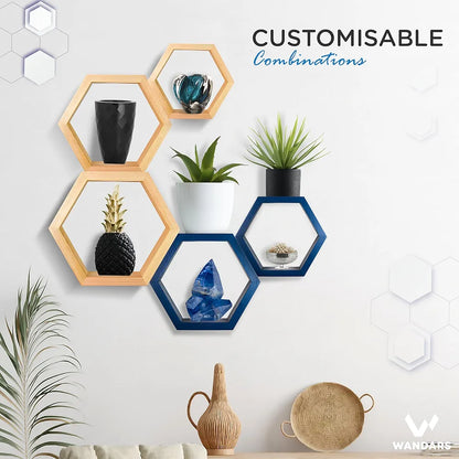 Wandars- Juego de 3 estantes hexagonales de madera de pino