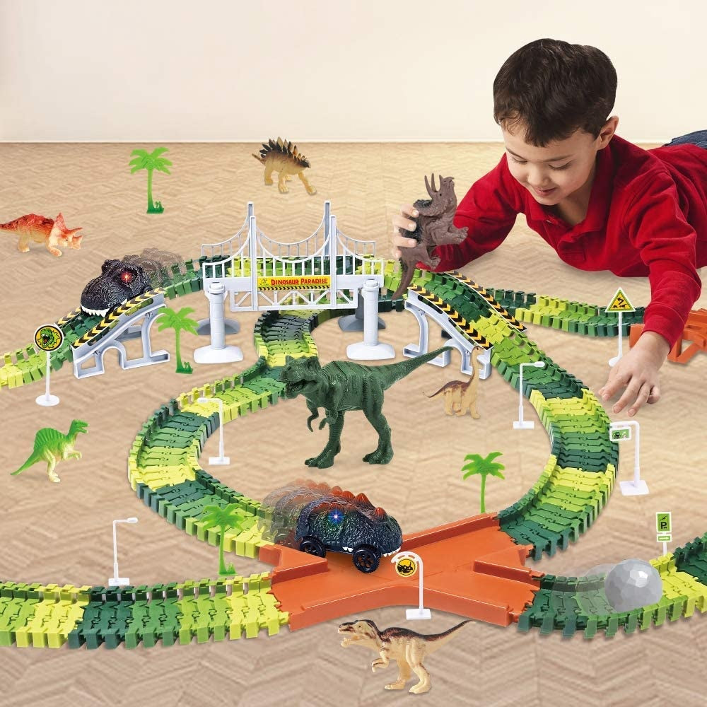 Juego de Pista Flexible para Armar de Dinosaurios Eléctrica de 216 Piezas