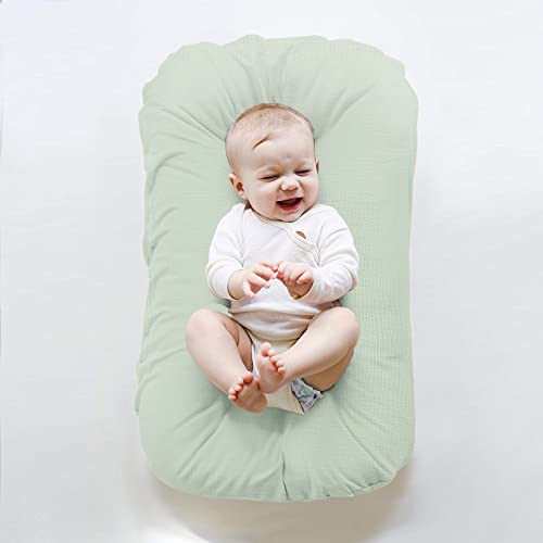 ZonLi - Tumbona para recién nacidos, funda de nido para bebés de 0 a 12 meses, muselina verde menta