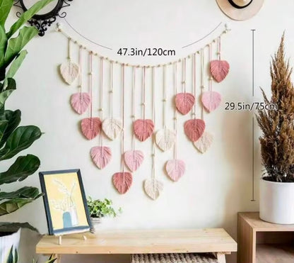 Tapiz de macramé para colgar en la pared, diseño bohemio de hojas