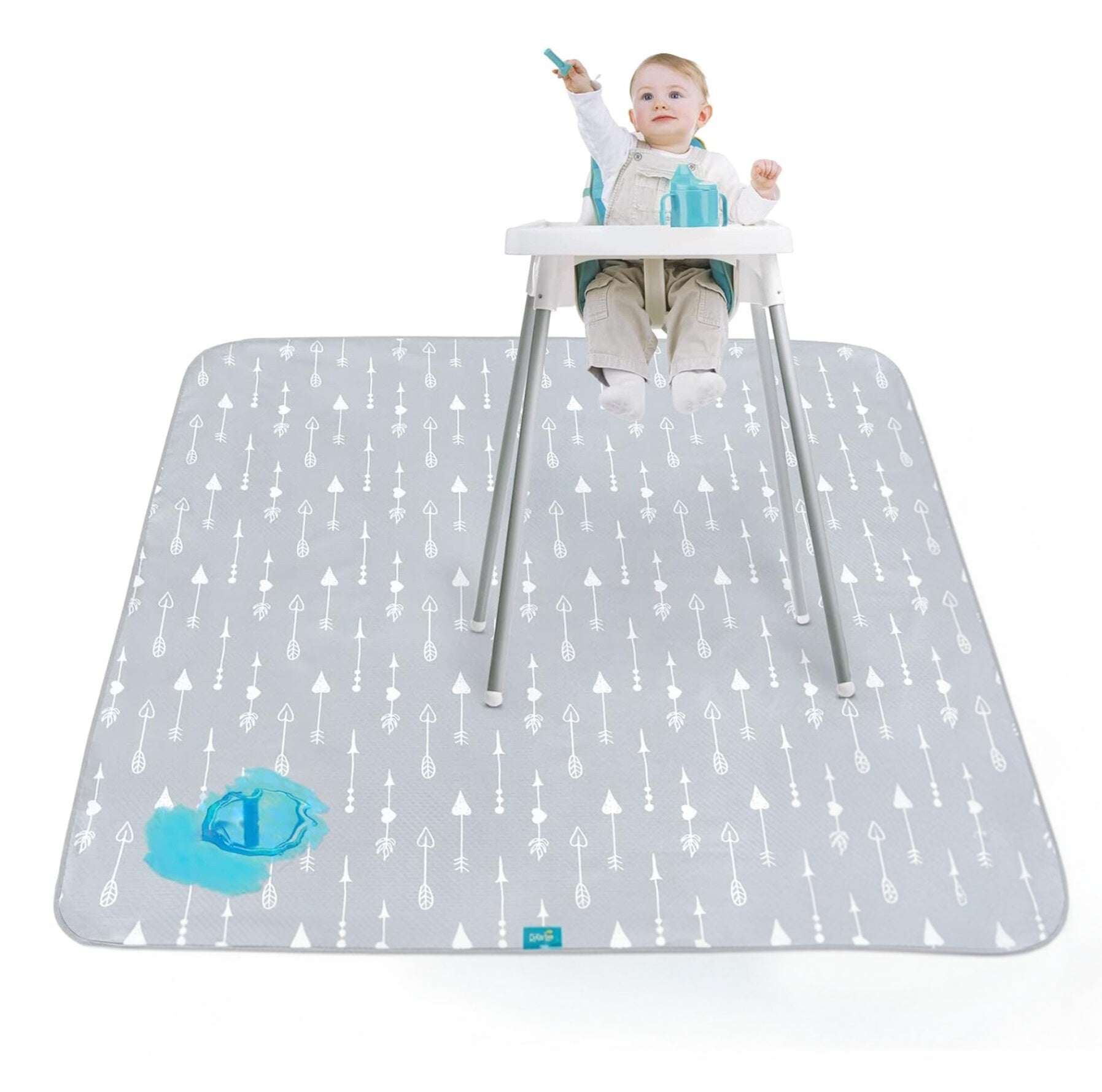 Biloban- Alfombrilla antisalpicaduras para debajo de silla alta, 46x42", flechas gris