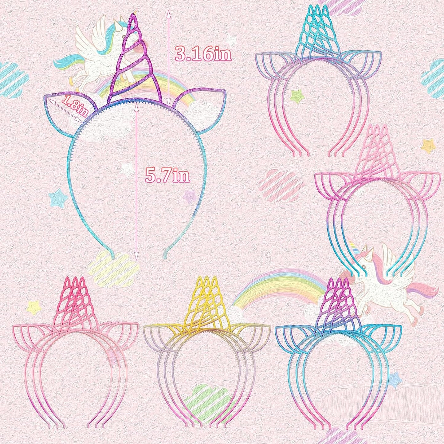 18 diademas de unicornio para fiesta de cumpleaños