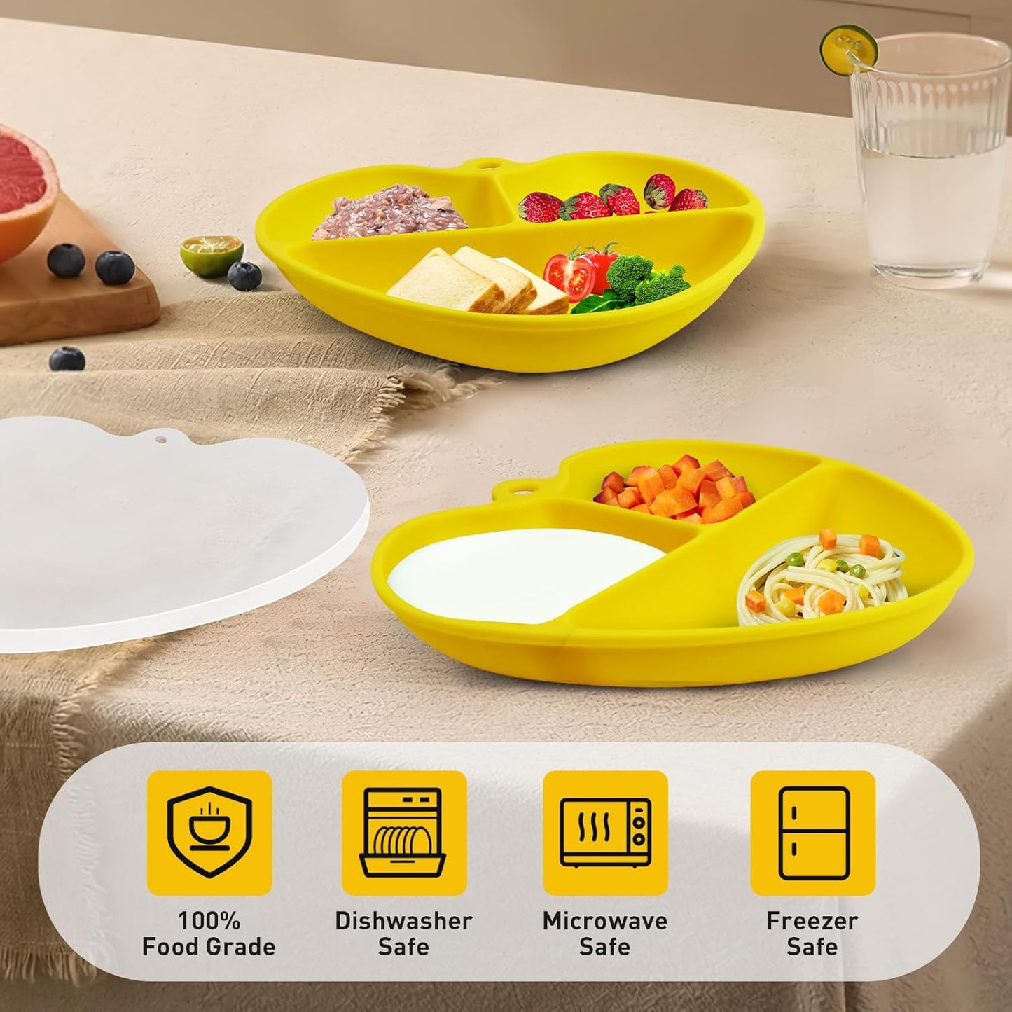 Placa de succión para bebés con tapa, corazón amarillo