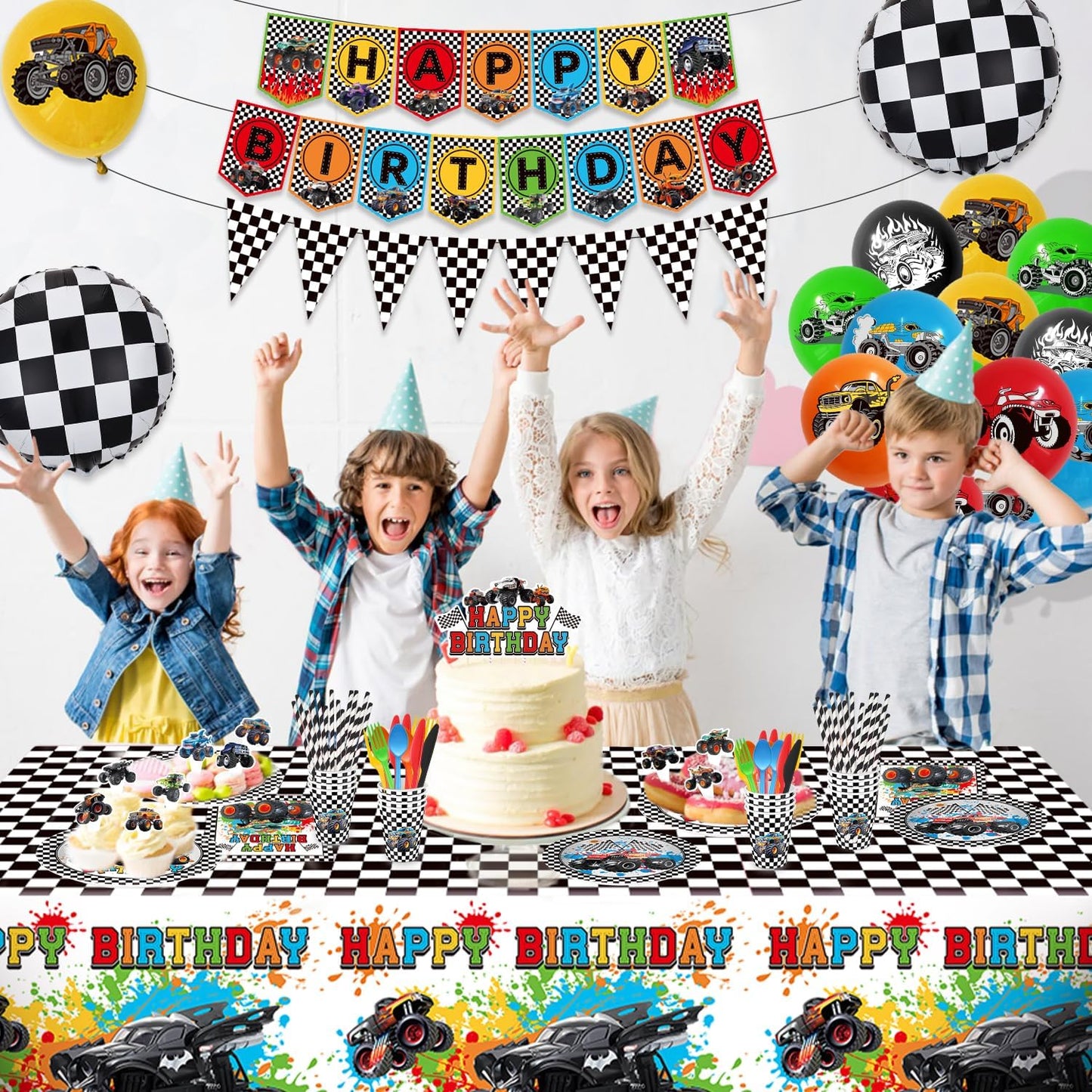 Juego de vajilla de 162 piezas para decoración de cumpleaños de Carros Monster