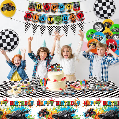 Juego de vajilla de 162 piezas para decoración de cumpleaños de Carros Monster