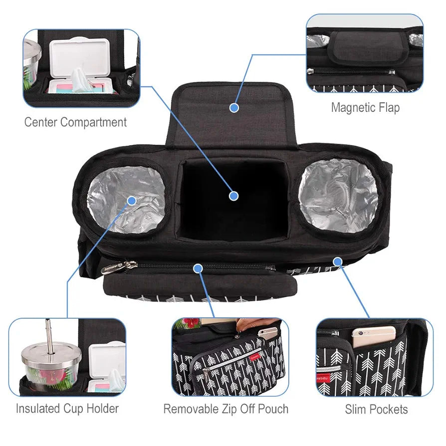 Lekebaby- Organizador de cochecito con portavasos aislado