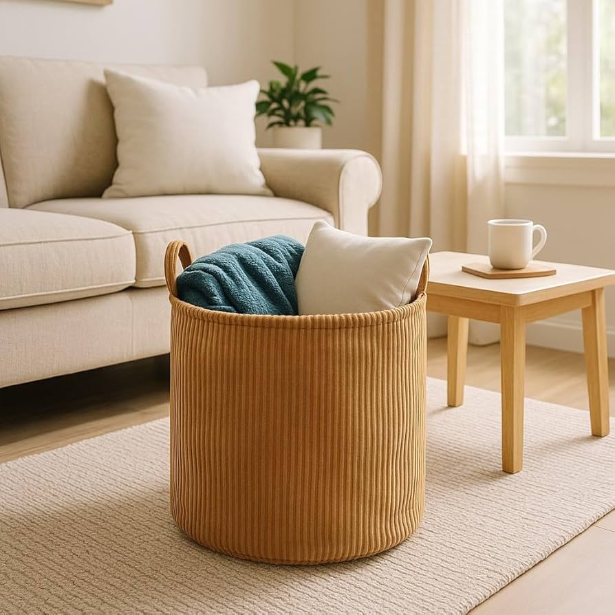 PUTSKA – Cesto para mantas, ideal para organizar, café