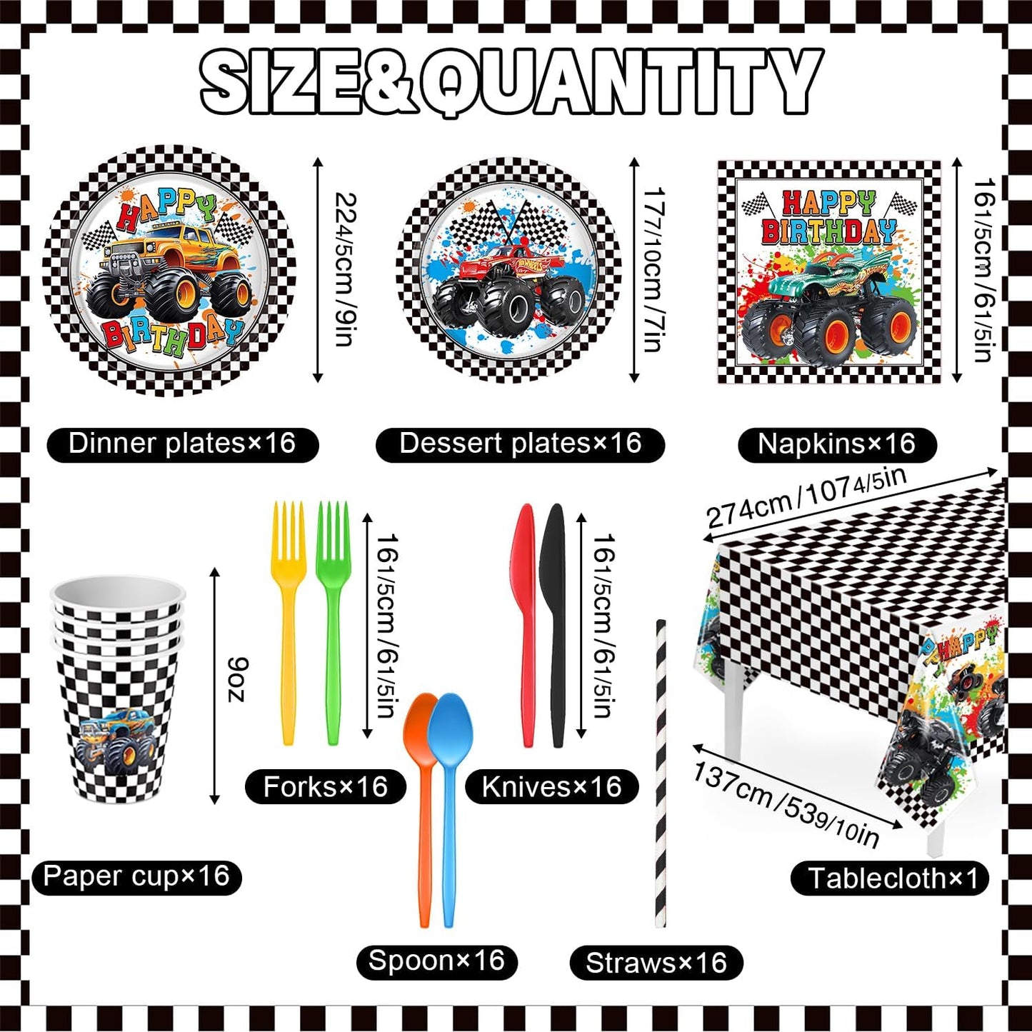 Juego de vajilla de 162 piezas para decoración de cumpleaños de Carros Monster