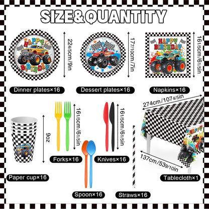 Juego de vajilla de 162 piezas para decoración de cumpleaños de Carros Monster