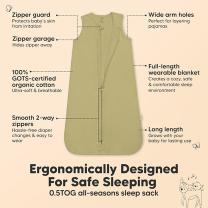 Keababies- Saco de dormir orgánico para bebé, 100% algodón, 5-15 meses, 0.5 TOG