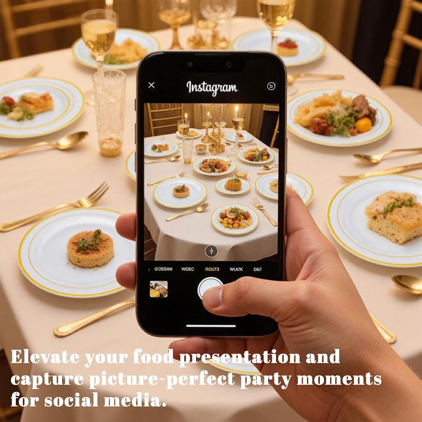 WELLIFE Juego de platos y cubiertos desechables dorados, 50 invitados