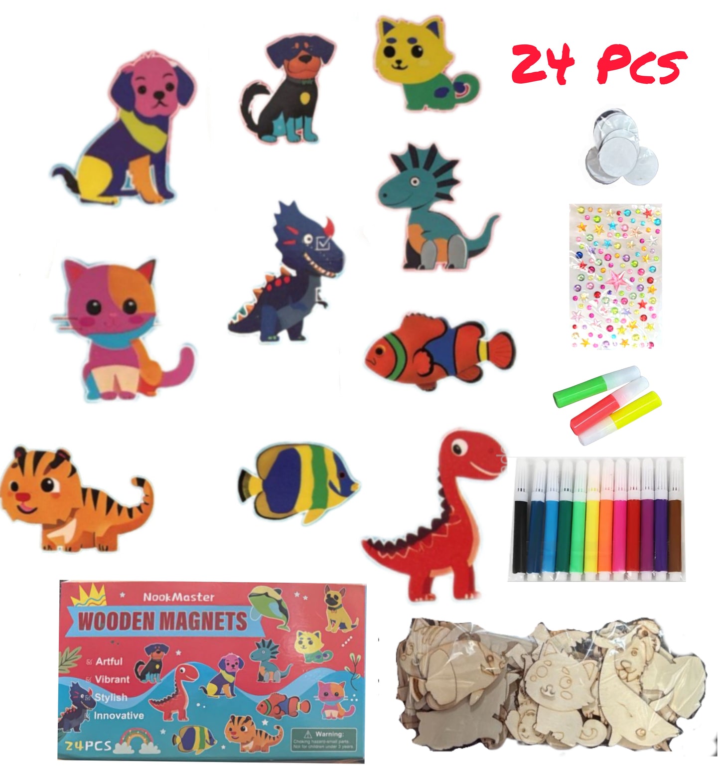 NookMaster-Kit de decoración de imágenes de madera para niños, 24pcs