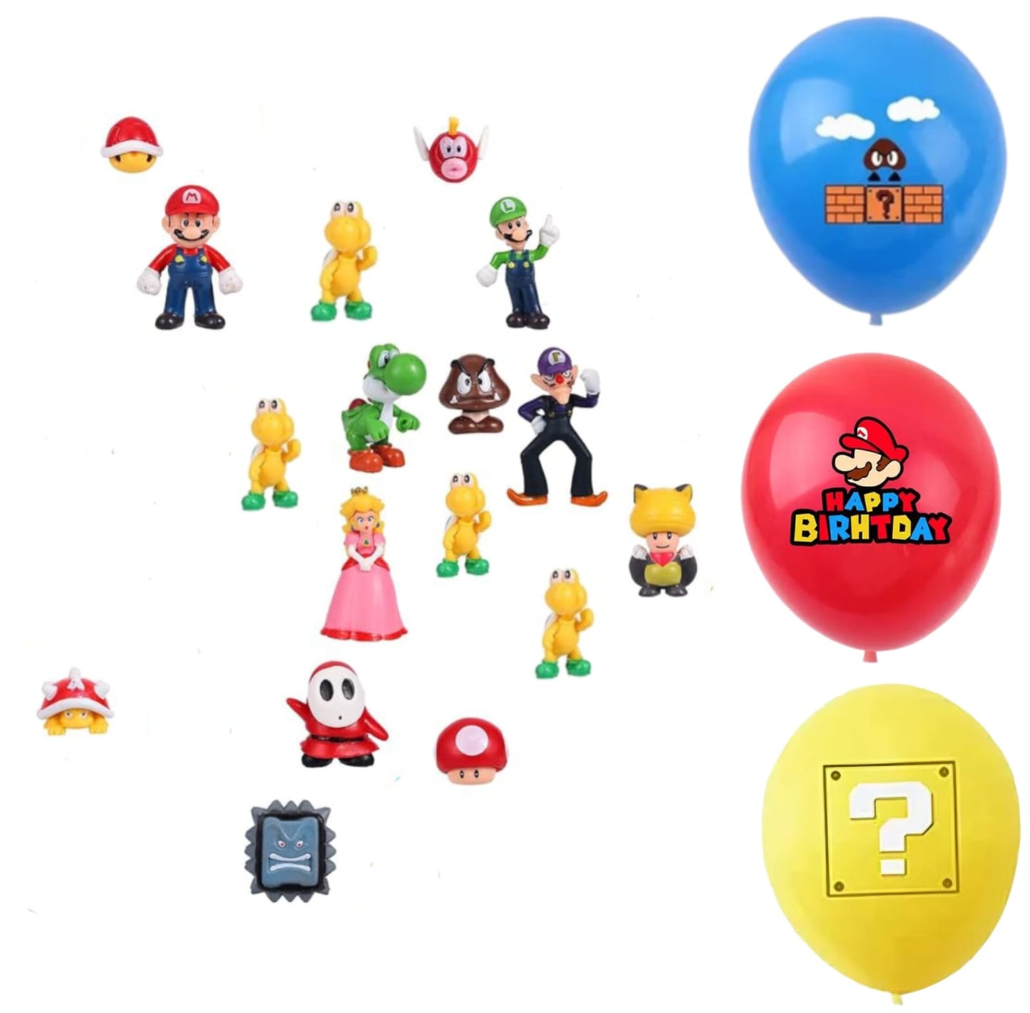 Set de 17 minifiguras y 10 globos Mario