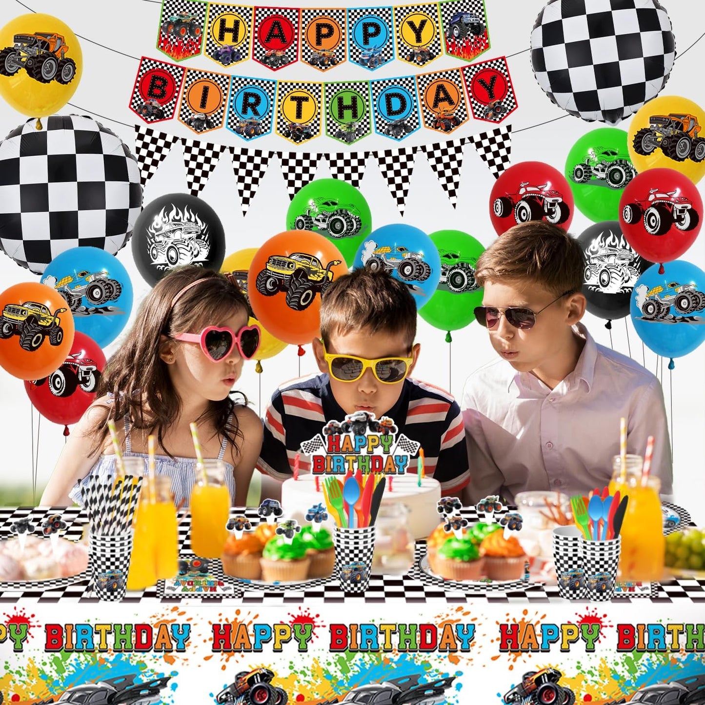 Juego de vajilla de 162 piezas para decoración de cumpleaños de Carros Monster