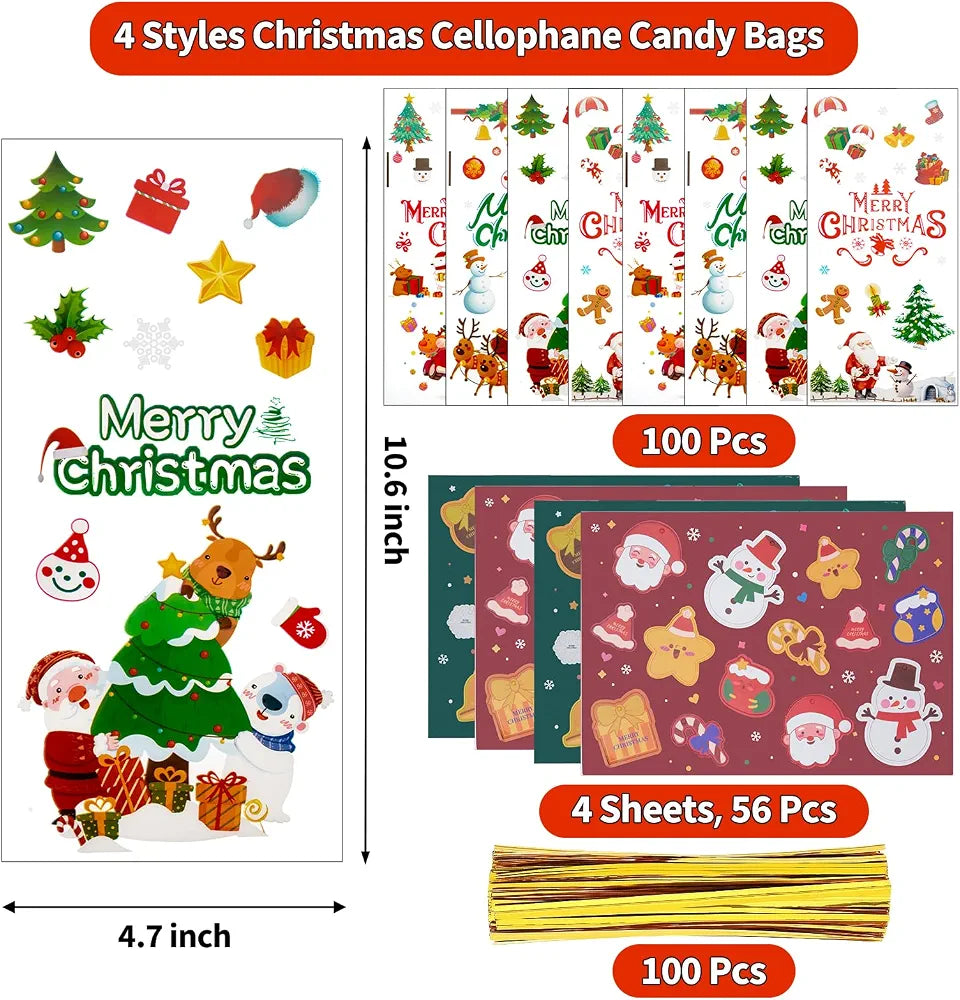 Bolsas de celofán de Navidad, 100 bolsas