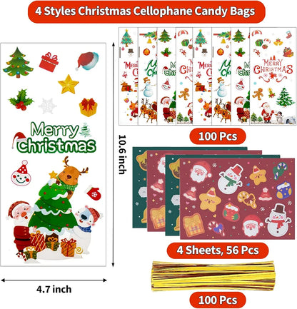 Bolsas de celofán de Navidad, 100 bolsas