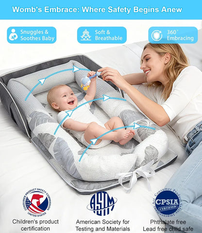 Tumbona de viaje plegable y portátil para recién nacidos de 0 a 12 meses+ (Diseño elefantes)