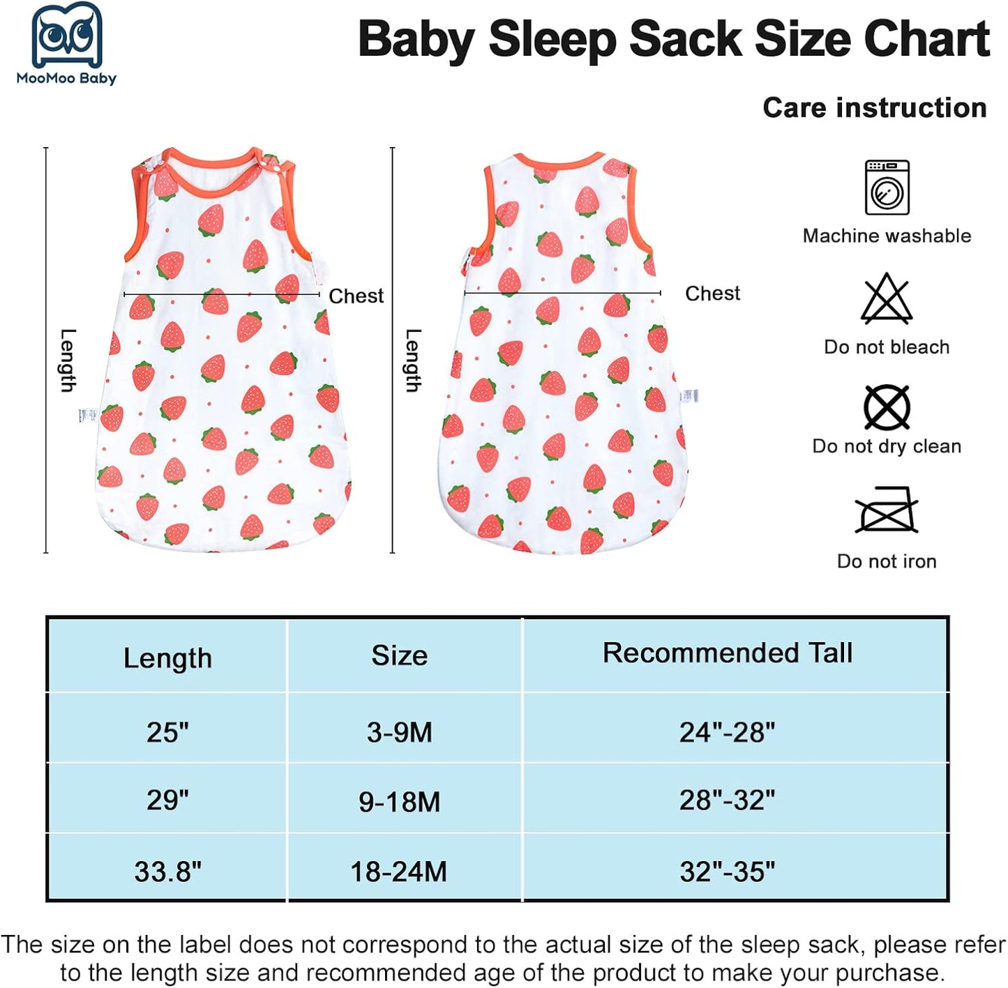 Saco de dormir para bebé MooMoo de 0.5 Tog, de muselina, 9-18 meses
