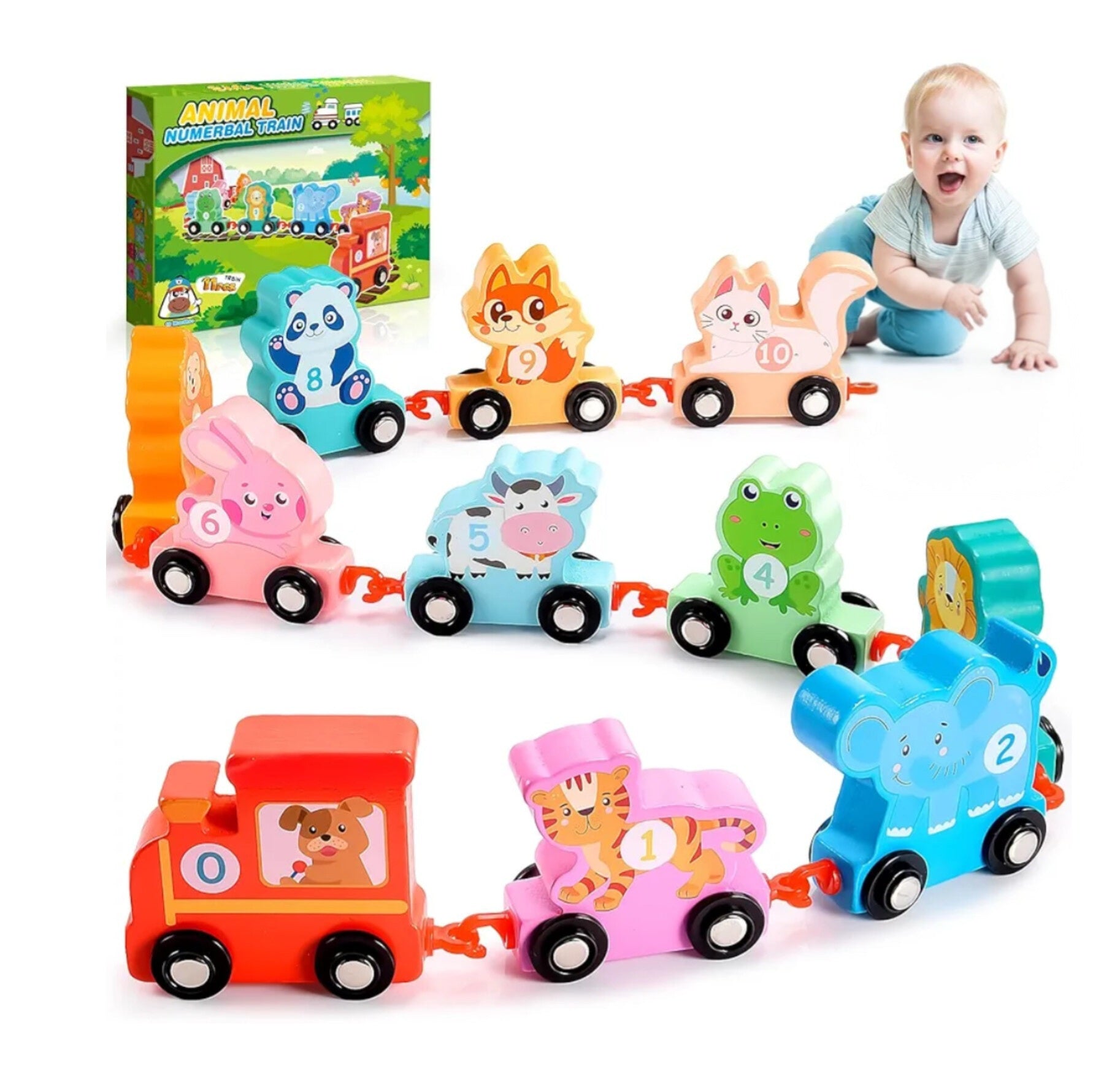 Juego de tren de madera Topunny con forma de animal