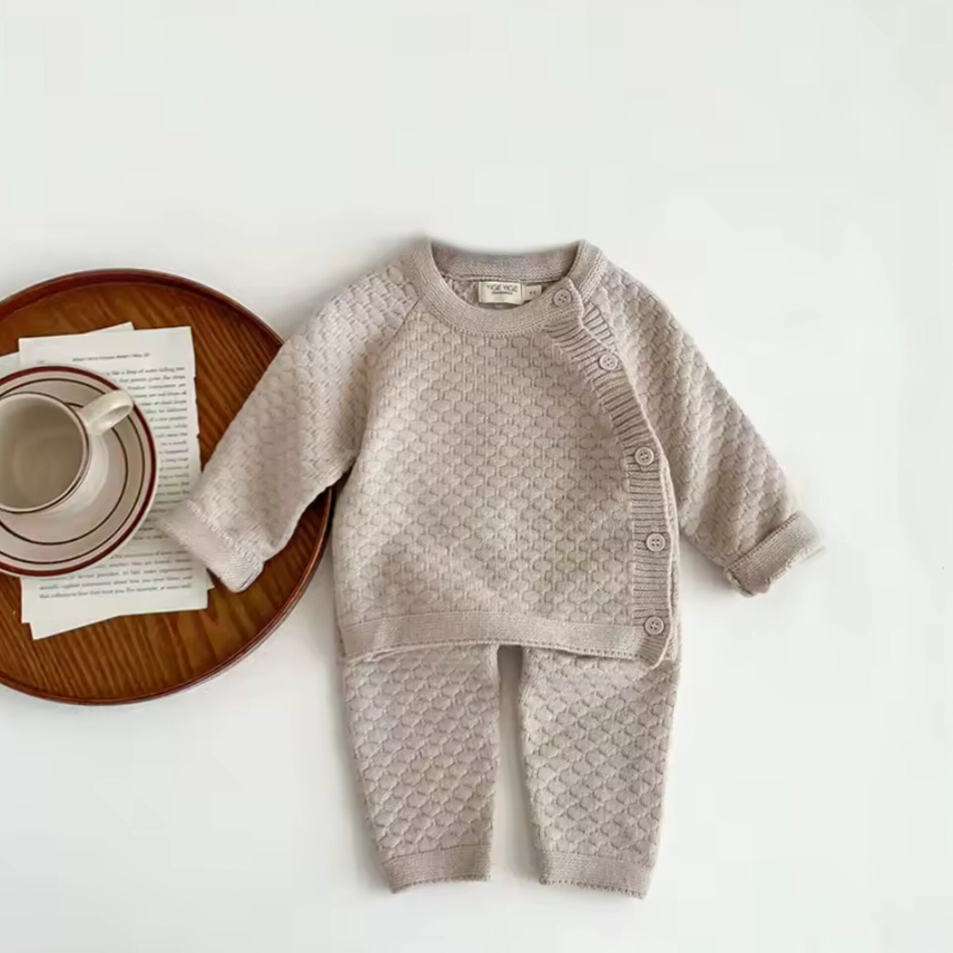 Conjunto de ropa de 2 piezas para bebé, suéter y pantalones de algodón de punto suave, 12-18 meses