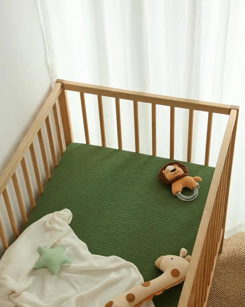 Blissful Diary- Sábana de cuna de muselina, verde oliva