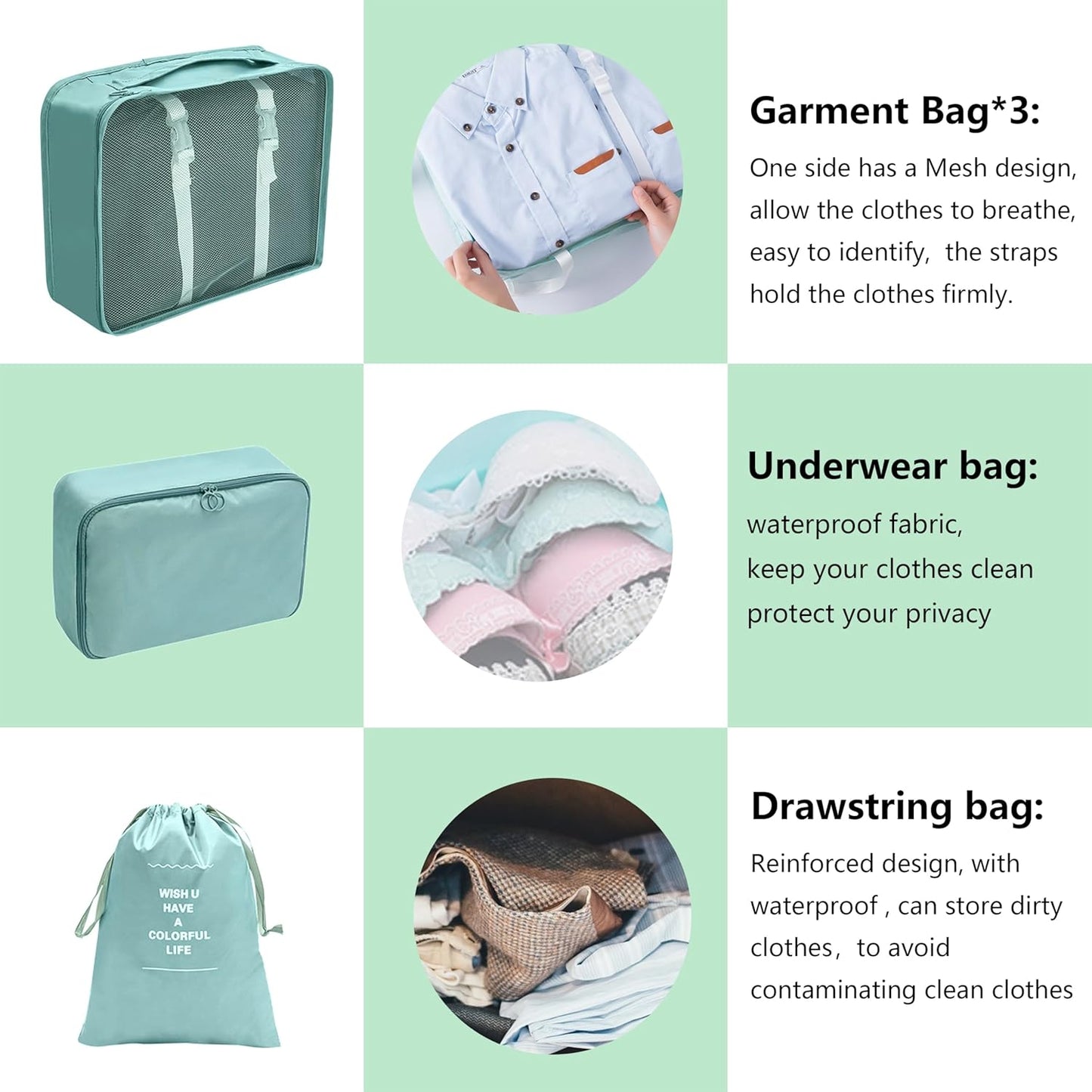 Juego de 7 organizadores de equipaje de viaje