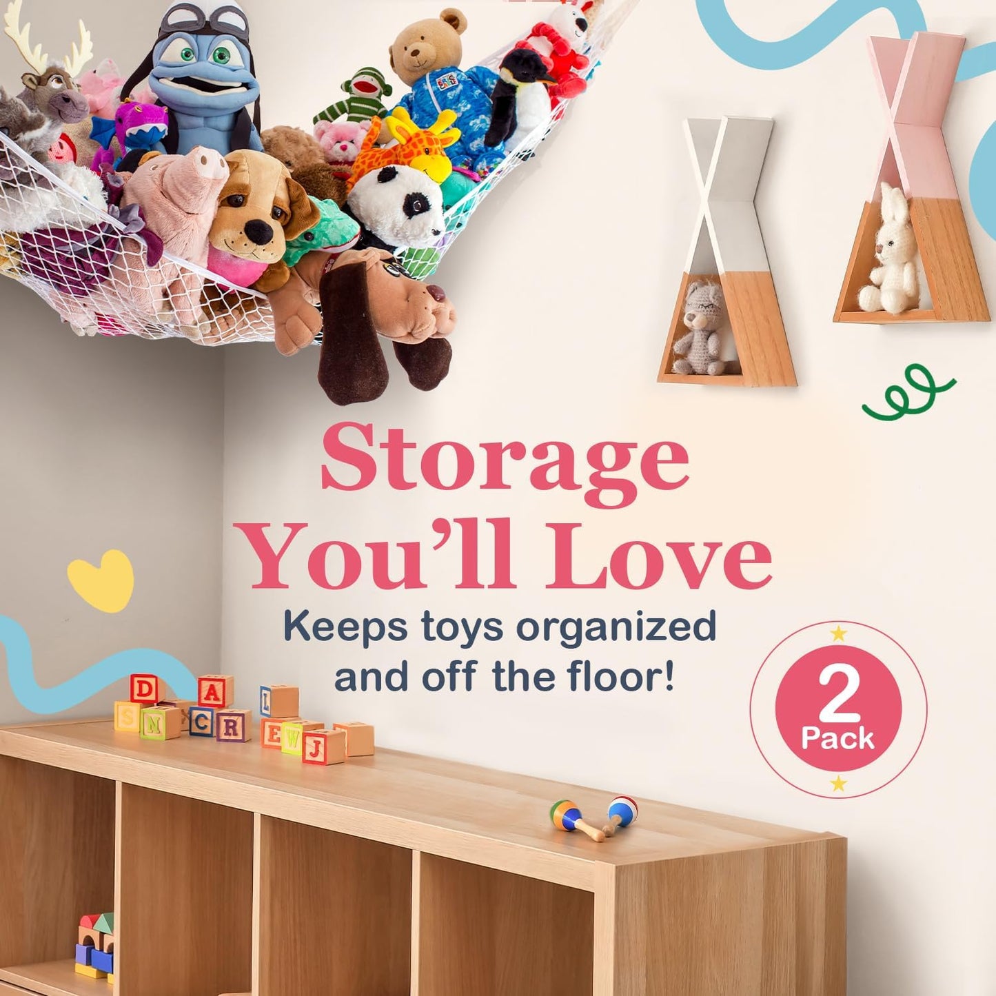 Lilly's Love Hamacas para animales de peluche, organizador colgante de esquina, 2 uds