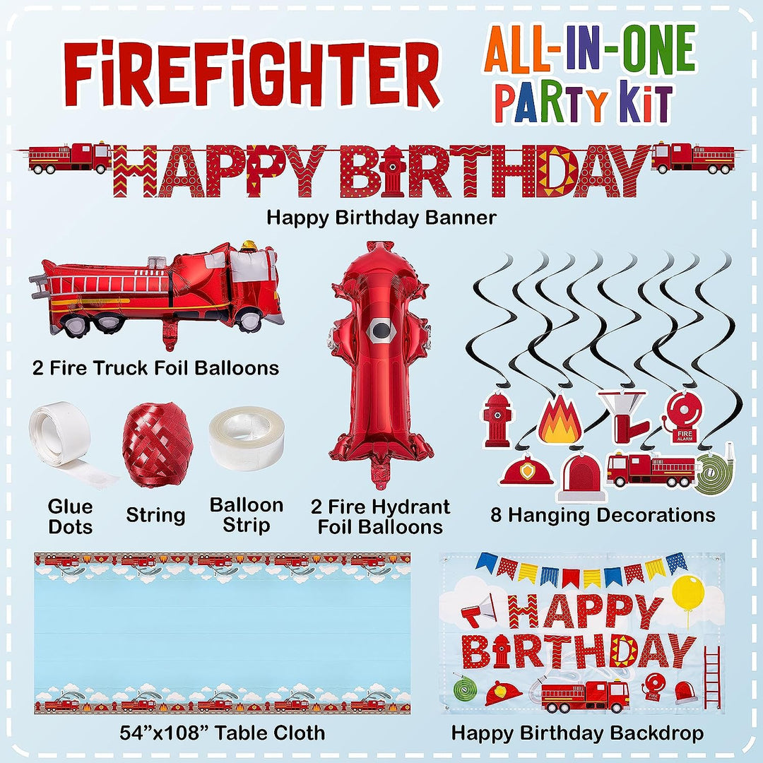 Decoraciones de cumpleaños de camión de bomberos, 24 personas