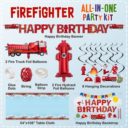 Decoraciones de cumpleaños de camión de bomberos, 24 personas