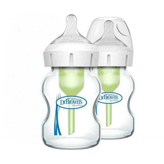 Dr. Brown's Natural Flow Anti-Colic Options+ - Biberones de vidrio de cuello ancho de 5 oz, 2uds