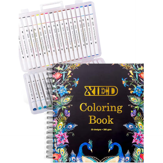 XIEED- Libro para colorear para adultos sin estrés con 36 marcadores, Flores