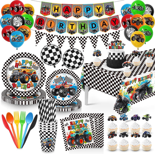 Juego de vajilla de 162 piezas para decoración de cumpleaños de Carros Monster